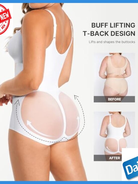 Tummy Control Bodysuit Butt Lifter Shapewear Steel Bones V-Neck - Picture 2 of 7